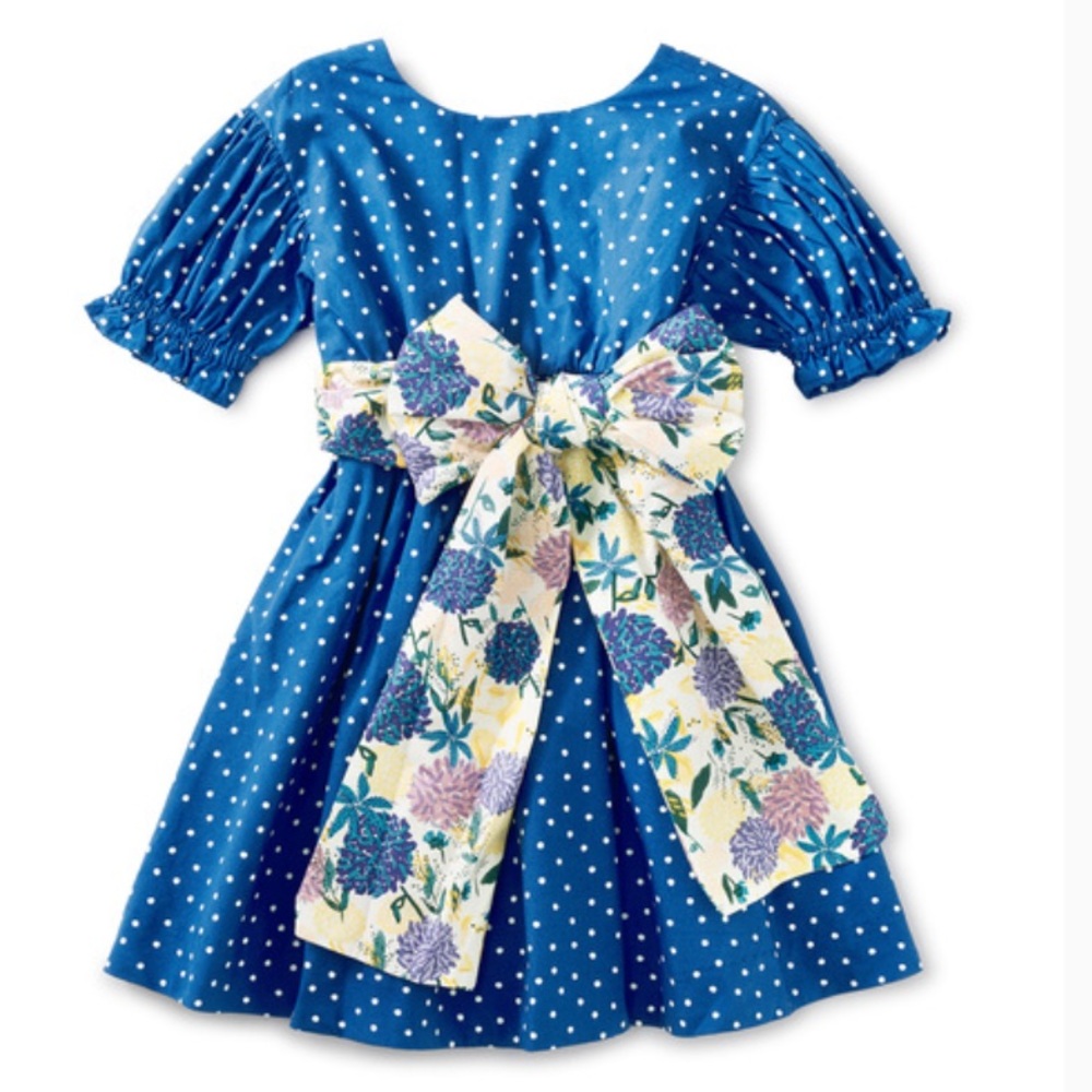 NWT Tea Collection puff sleeve sash dress in snowy dots size 5